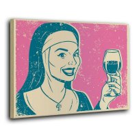 Холст монахиня с бокалом вина