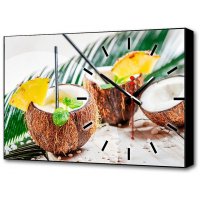 Картина с часами коктейли в кокосах