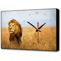 Картина с часами лев в саванне